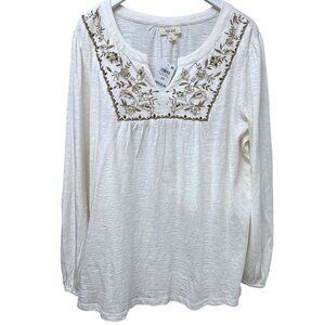 Style & Co.Boho Top Plus Size 2X Tunic Tee Cream Brown Embroidery Women Boho NWT